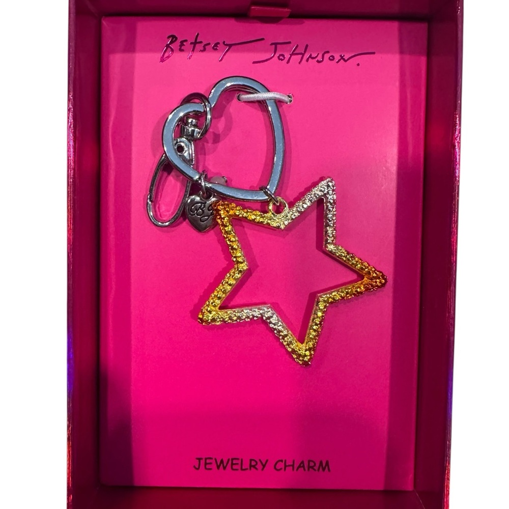 Betsey Johnson Yellow and Pink Star Keychain, new in box